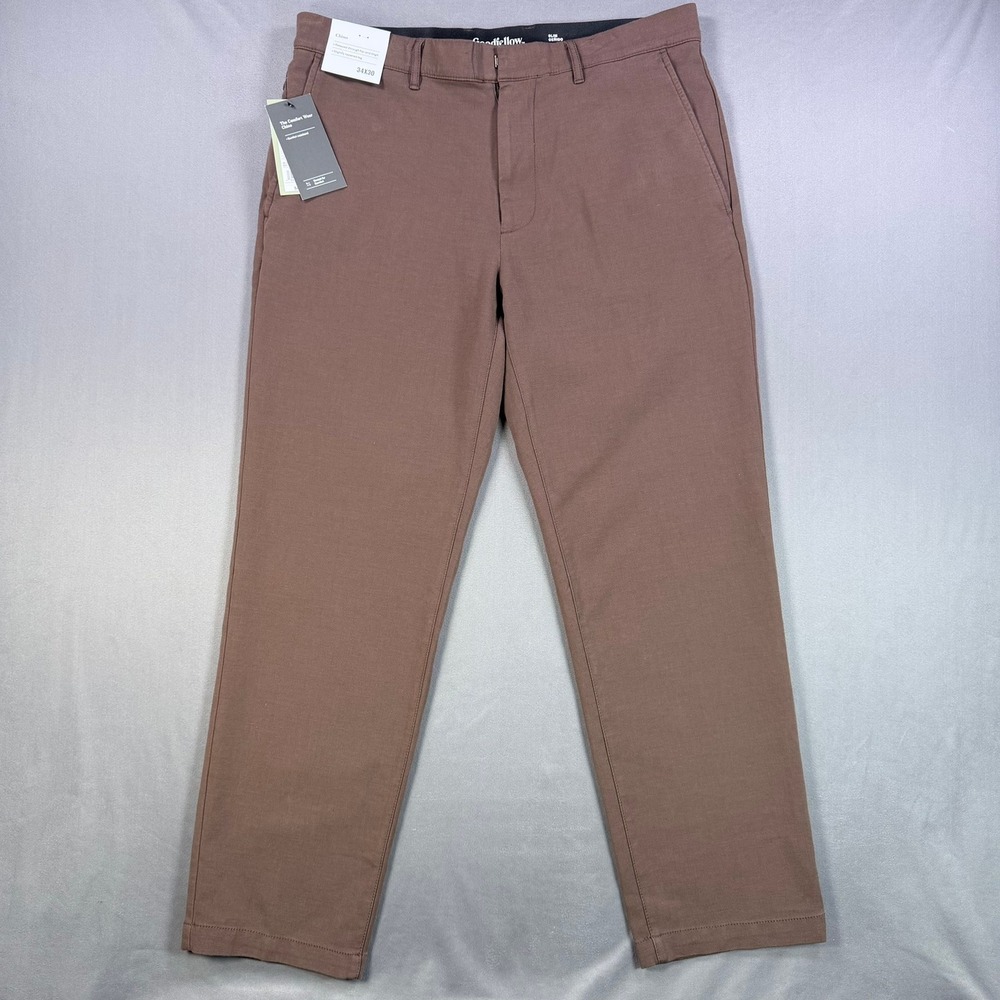 Goodfellow Mens 34x30 Brown Cotton Blend Comfort Chino Slim Tapered Stretch Pant